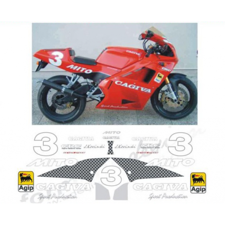 Kit adhésifs Cagiva 125 MITO - JOHN KOCINSKI - 1993 D02096 CLUBPARTS