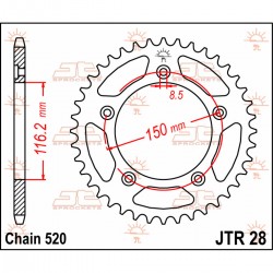 Couronne de transmission Acier JTR28 - pas 520 - JT SPROCKET JTR28 JT SPROCKET