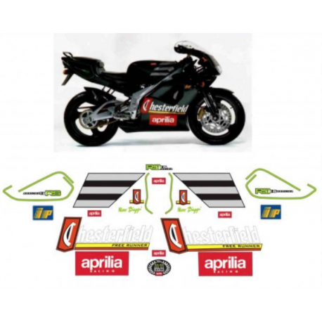 Kit adhésifs Aprilia RS 125 - 1996 - Chesterfield Biaggi Replica - Liseré Vert ADH_APR.RS125-BIAGGI/96V CLUBPARTS
